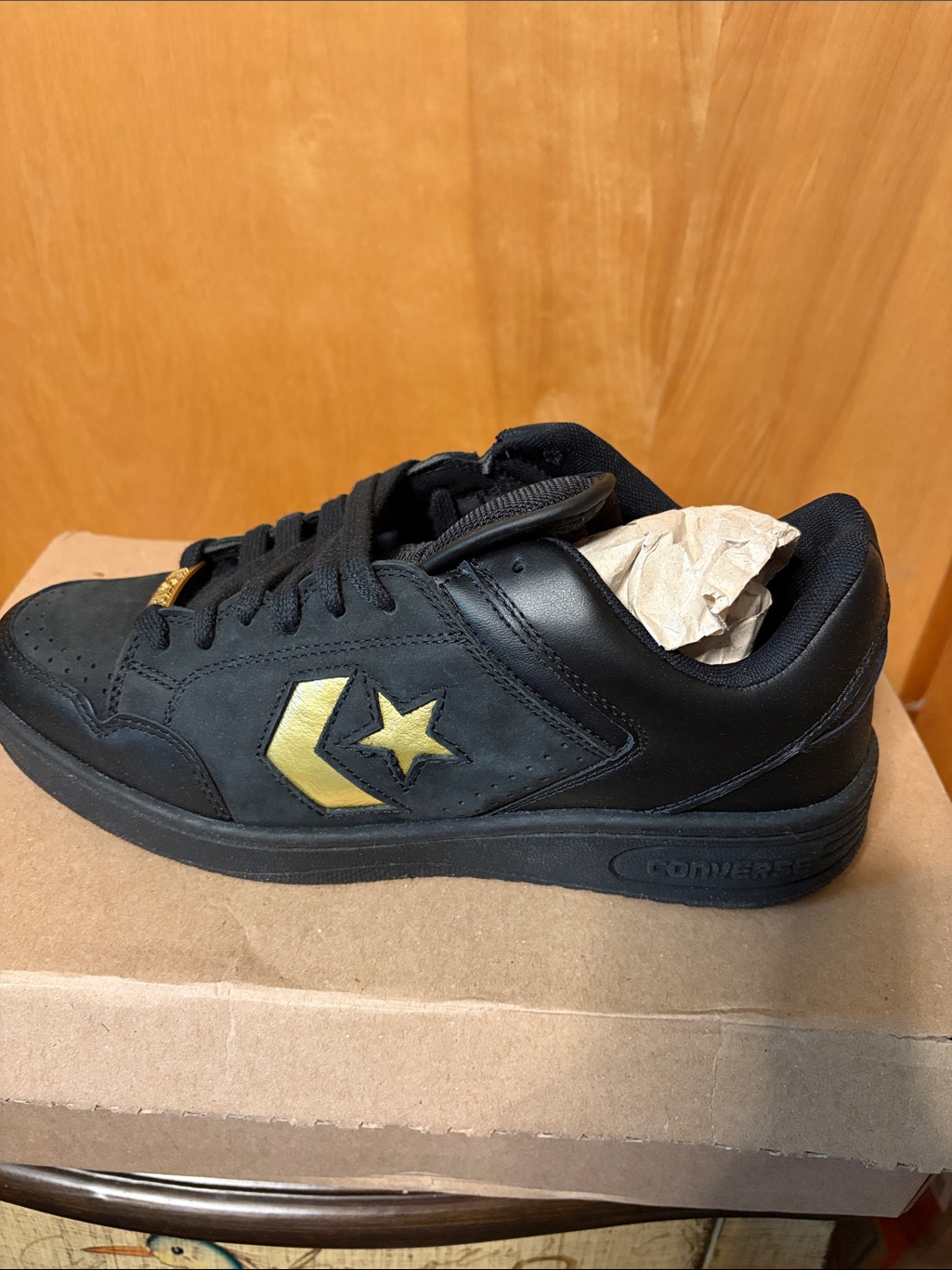Men’s Converse Foot Locker X Weapon Ox Low Black And Gold 50th Anniv Sneaker New